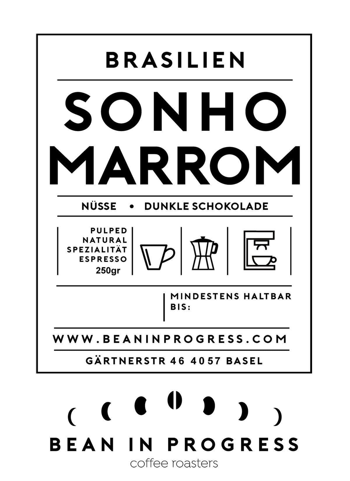 Sonho Marrom 250g coffee label